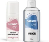 Paxontac Handgel + Handcrème dag - Plakt niet en droogt snel - Natuurlijke ingrediënten - 30% meer hydratatie door AQUAXYL™ formule - Handige meeneemverpakking