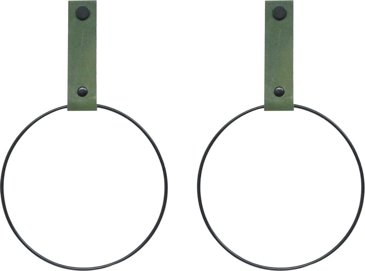 SETPRIJS! 2x Leren Handdoekring | KAKI - maat M (handdoekhanger - handdoekhaakje)
