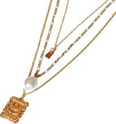 Ketting set - 3 lagen met Hanger, Parel en Slotje  - Dames - Lieve Jewels