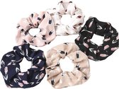 MINIIYOU - 5 stuks gebloemde dames haar scrunchies - roos - wit beige navy zwart roze