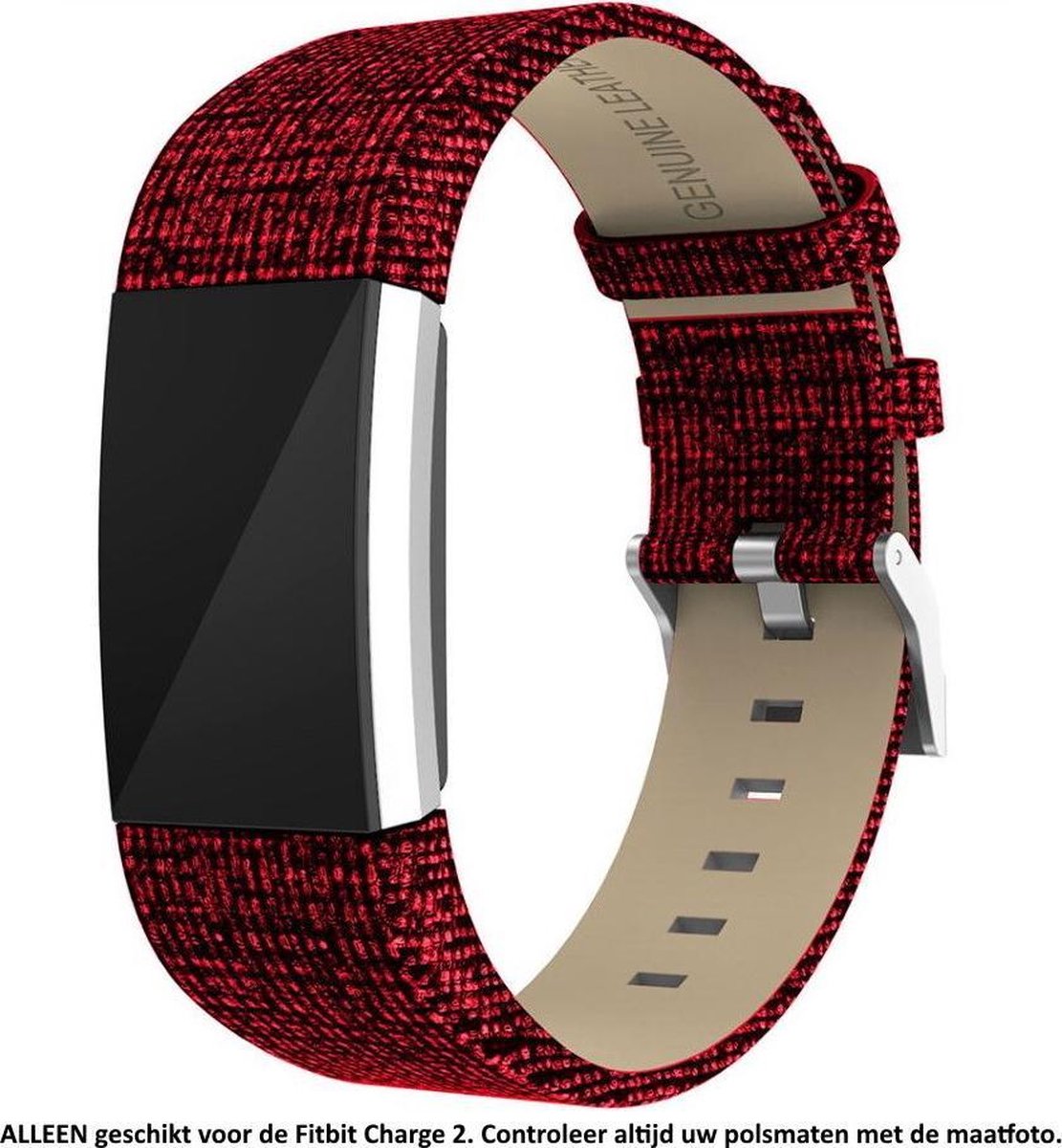 Lederen Bandje Glanzend - Geschikt voor Fitbit Charge 2 - Rood