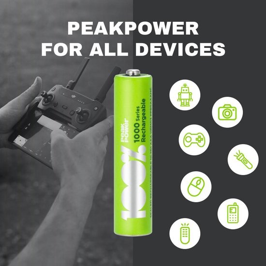 100% Peak Power oplaadbare batterijen AAA - NiMH AAA batterij - micro 800 mAh - 12 stuks