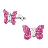 Joy|S - Zilveren Vlinder oorbellen 12 x 8 mm kristal roze wit