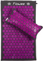 Flowee SET Spijkermat & kussen - Grijs met Paars - 77x45 + 22x44 cm - Acupressuur Mat - Spijkerbed - Acupunctuur - Shakti Massage