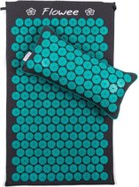 Flowee Spijkermat SET – Spijkermat & Kussen - Grijs met Zeegroen - 77x45cm + 44x22cm - Natuurlijk Boekweitkaf - Acupressuur mat – Shakti Massage