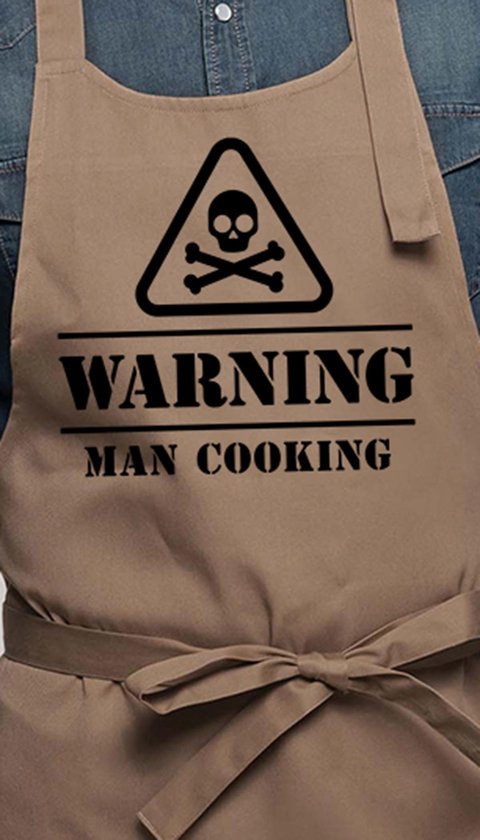 Tablier de cuisine | Avertissement homme cuisine | Beige