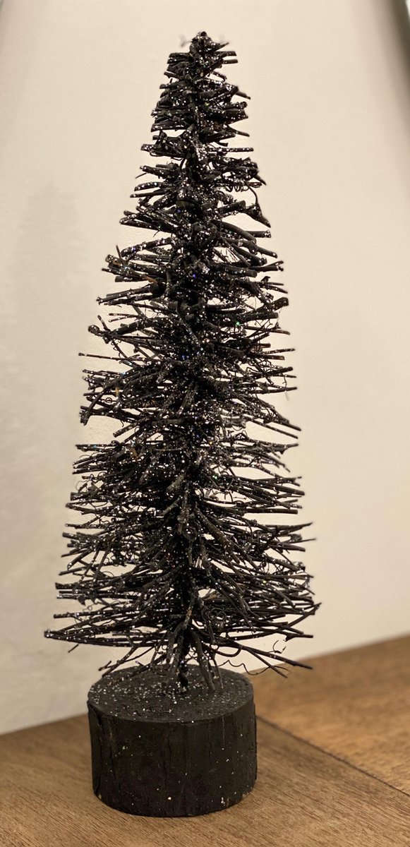 Kerstboompje hout zwart met glitters 35cm 3ass kl - decoratief kerstboompje zwart met glitters.
