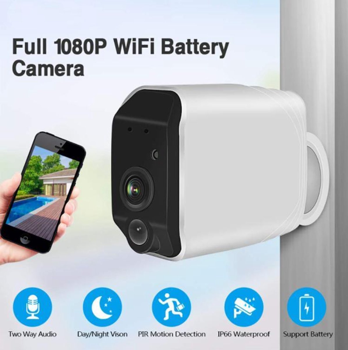 DrPhone IC-T1 – Video IP Camera CMOS 1080P Full HD – Batterijen - Binnen / Buiten - Wireless WiFi – App: Ubox – Beveiligingscamera - Wit – foto 7