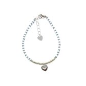 Blue & white beads armband - Zilver
