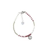 Red beads & star coin armband - Zilver