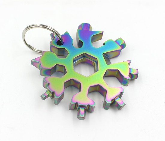 Foto: Roestvrijstalen regenboog rainbowsleutelhanger schroevendraaier in 1 in vorm van sneeuwvlok gadget 18 1 multi tool schroevendraaier inbussleutel ringsleutel flessenopener blikopener zakmes ideaal cadeau hem haar