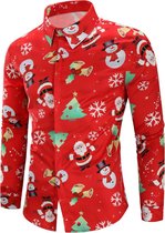 Kerst Verkleedkleding - Shirt met 3D Print Santa - Casual Shirt - Fun Shirt - Rood - XL