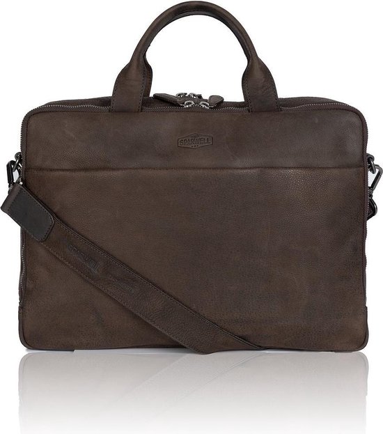 Sparwell Tas - sac pour ordinateur portable en cuir - mallette - sac de travail - cartable - 14 pouces / 15,5 pouces / 16 pouces - marron (foncé)