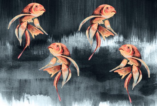 Behang Koi Fish Art Donker Grijs Bol