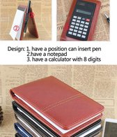 Zakelijk pocket  A7 lederen notitieboekje met pen en rekenmachine - multifunctioneel!