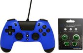Gioteck PS4 Wired Controller 3.5mm Jack Plug Blauw Bundel met thumbgrips (Goren Kubus) joystick bescherming