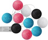 Cottonsballs decoratie lichtslinger met 10 Leds, werkt op 2 AA batterijen, Lengte 175 cm, set van 2 slingers !!