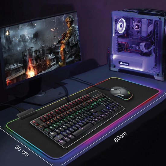 VoordeelShop Gaming Muismat XXL 30X80CM - RGB LED Verlichting Muismat - Muismat Gaming - Anti-Slip - Waterproof - Extra Breed en Lang - Zwart - Muismat - Zacht - Muismat LED - RGB Muismat - VoordeelShop