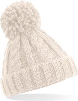 Muts junior met imitatie bont oatmeal | winter | junior | cable beanie pompom beanie | oatmeal | koud | sneeuw | let it snow