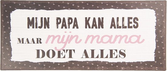 Clayre & Eef Tekstbord 13x30 cm Wit Zwart Metaal Rechthoek Papa Mama Alles Wandbord