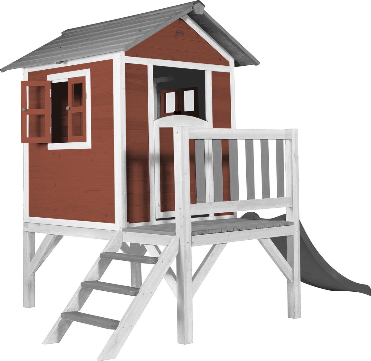 AXI Beach Lodge XL Speelhuis in Rood - Met Verdieping en Grijze Glijbaan - Speelhuisje voor de tuin / buiten - FSC hout - Speeltoestel voor kinderen — afbeelding 3