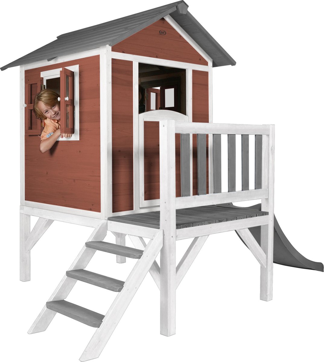 AXI Beach Lodge XL Speelhuis in Rood - Met Verdieping en Grijze Glijbaan - Speelhuisje voor de tuin / buiten - FSC hout - Speeltoestel voor kinderen — afbeelding 9