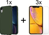 iPhone XR hoesje groen siliconen case cover - 3x iPhone XR Screenprotector glas