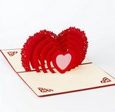 Rood hart 3D wenskaart - Valentijnskaart Huwelijk Singles day - Liefdeskaart met 3D hart I love you pop-up wenskaart