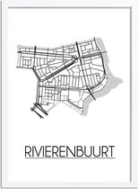 Rivierenbuurt Amsterdam Plattegrond poster A4 + fotolijst wit (21x29,7cm) - DesignClaudShop
