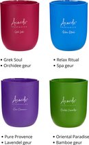 Acorde Geurkaarsen In Glas - Vier Kaarsen - Vier Geuren - Orchidee - Spa - Lavendel - Bamboe - Aroma - Parfum - Wax Wit - Kaarsglas 120 g - Kaars - 4 Stuks - Sfeer Cadeau