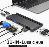 11 in 1- USB-C Hub Adapter - 4K UHD HDMI - USB 3.0-Docking Station-Telefoon houder