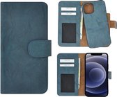 iPhone 12 Mini hoesje - Bookcase - Portemonnee Hoes 2in1 Uitneembaar Echt leer Wallet case Washed Turquoise