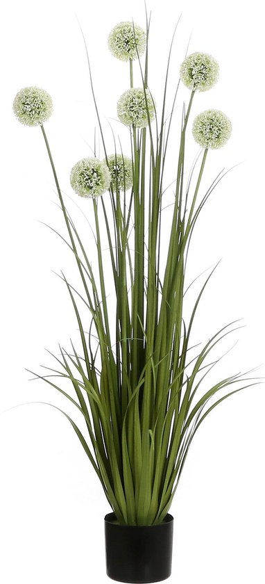 Mica Decorations Plume Artificielle Herbe Allium - H122 x Ø40 cm - Pot en Plastique - Wit
