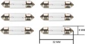 6 stuks Buislamp, 12 volt, 3watt, lengte 32mm, diameter glas gedeelte 8 mm