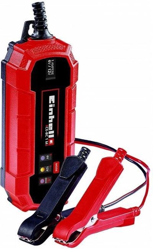 Einhell Acculader CE-BC 1 M - Laadvoltage: 6/12 V - Max. Laadstroom: 1 A - Accu's van min. 3 tot max. 32 Ah - Druppellaadfunctie - Geschikt voor Gel, AGM, Onderhoudsvrije loodzuur accu's