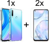 Huawei P40 Lite E hoesje shock proof case hoes cover transparant - 2x Huawei P40 Lite E Screenprotector