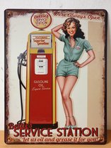 Betties Service Station benzinepomp Reclamebord van metaal 33 x 25 cm METALEN-WANDBORD - MUURPLAAT - VINTAGE - RETRO - HORECA- BORD-WANDDECORATIE -TEKSTBORD - DECORATIEBORD - RECLA