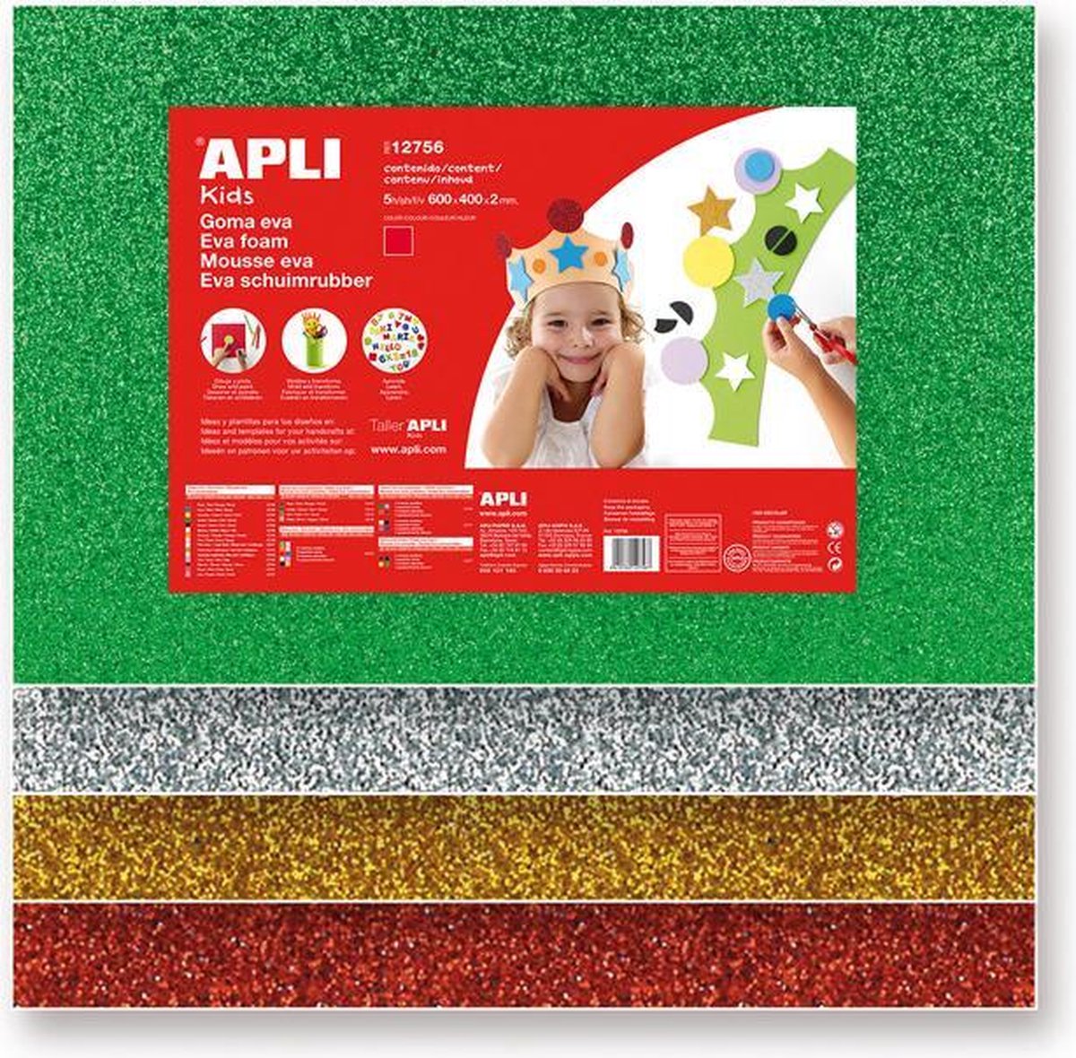 Apli Kids EVA Foam vellen 60 x 40 cm assorti glitter - 5 vel