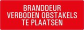 Brandbestrijding branddeur verboden obstakels te plaatsen sticker 105 x 37 mm