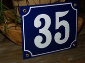 Emaille huisnummer 18x15 blauw/wit nr. 35