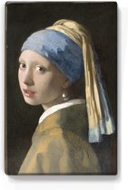 Johannes Vermeer  - Meisje met de parel - 19,5 x 26 cm -  Schilderijtje op hout - Laqueprint - Handgevernist  meesterwerkje om neer te zetten of op te hangen