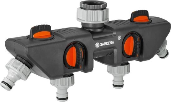 GARDENA 4-weg waterverdeler kraanadapter 3/4″ en 1″ draad, 4 aansluitingen, instelbare waterafgifte