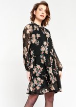 LOLALIZA Babydoll jurk met bloemen - Zwart - Maat 38