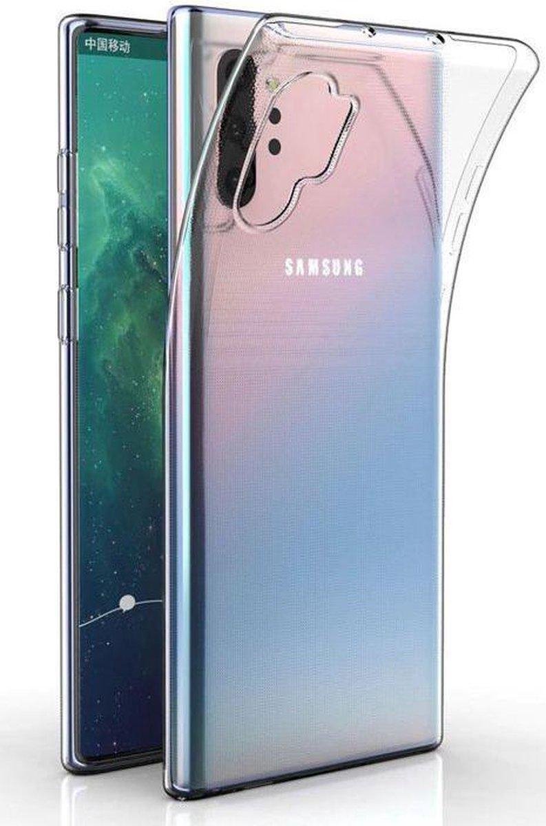 Samsung Note 10+ hoesje transparant - Flexibel Jelly cover Samsung Galaxy Note 10 Plus hoesje met gratis telefoonhouder - Transparant - (Let op: PLUS variant)