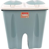 Goedkope dubbele vuilnisbak 2 x 25L recycling - afvalbak met 2 deksel - Maat XL- turquoise - 30 x 49 x 53 cm