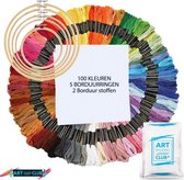 Artstudioclub® Bordurengaren set van 100  kleuren garen en borduurring 5 x