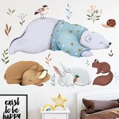 Muursticker kinderkamer - Babykamer - Slapende Dieren - Beer, Hertje, Konijntje en Eekhoorn - Voor jongen en meisje - Muurdecoratie - Sticker - Muurstickers - Slaapkamer