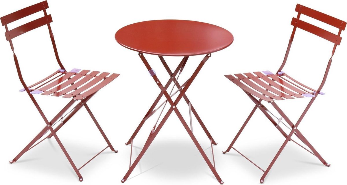 Bol.com sweeek - Bistrotuinset ronde metalen tafel met twee stoelen inklapbaar - emilia aanbieding