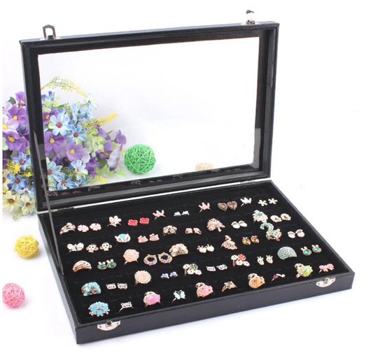 Coffret présentoir à bijoux pour bagues et boutons de manchette noir Fliex - refermable
