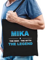 Naam cadeau Mika - The man, The myth the legend katoenen tas - Boodschappentas verjaardag/ vader/ collega/ geslaagd